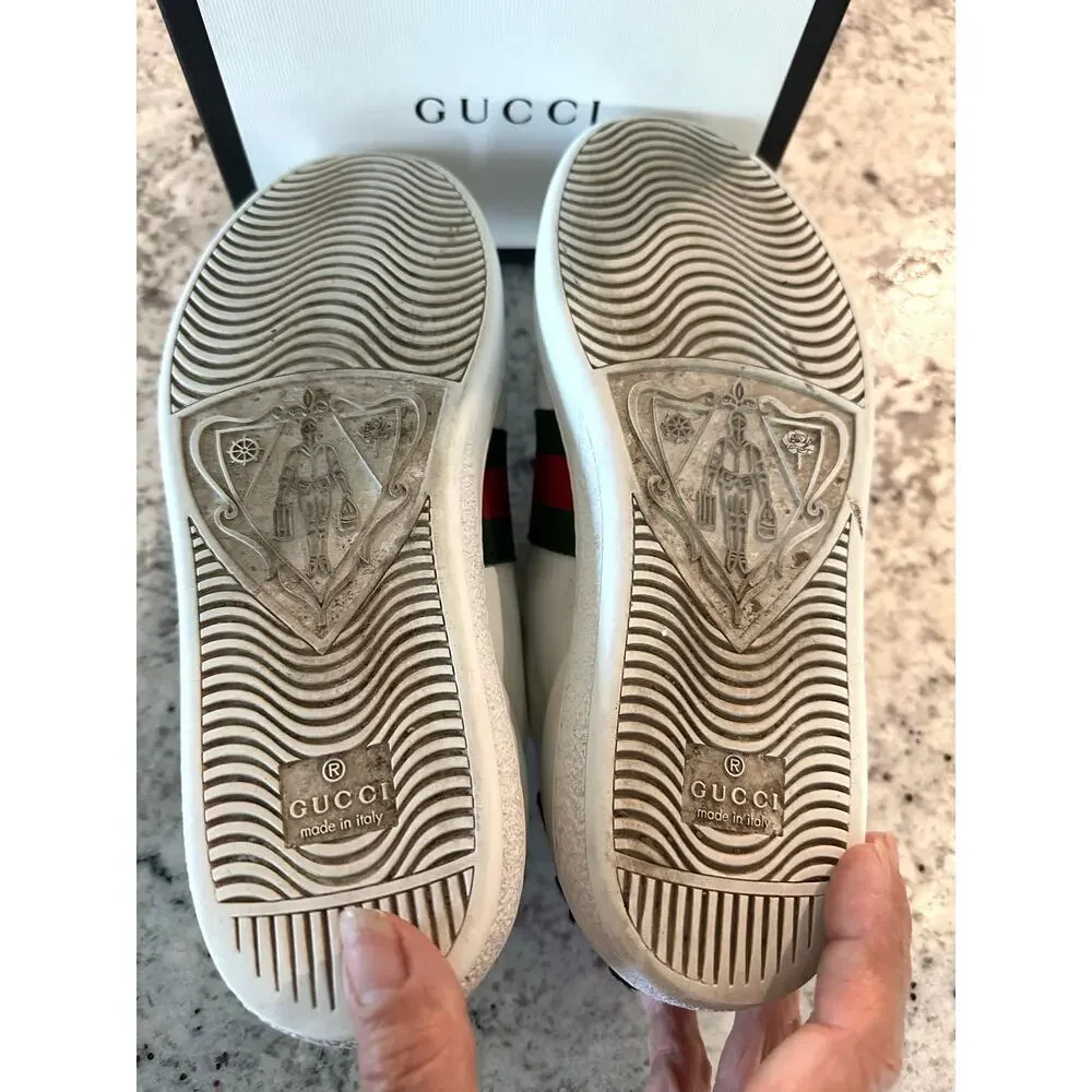 Iconic Gucci Ace embroidered low-top floral sneakers signature stripe size 36.5